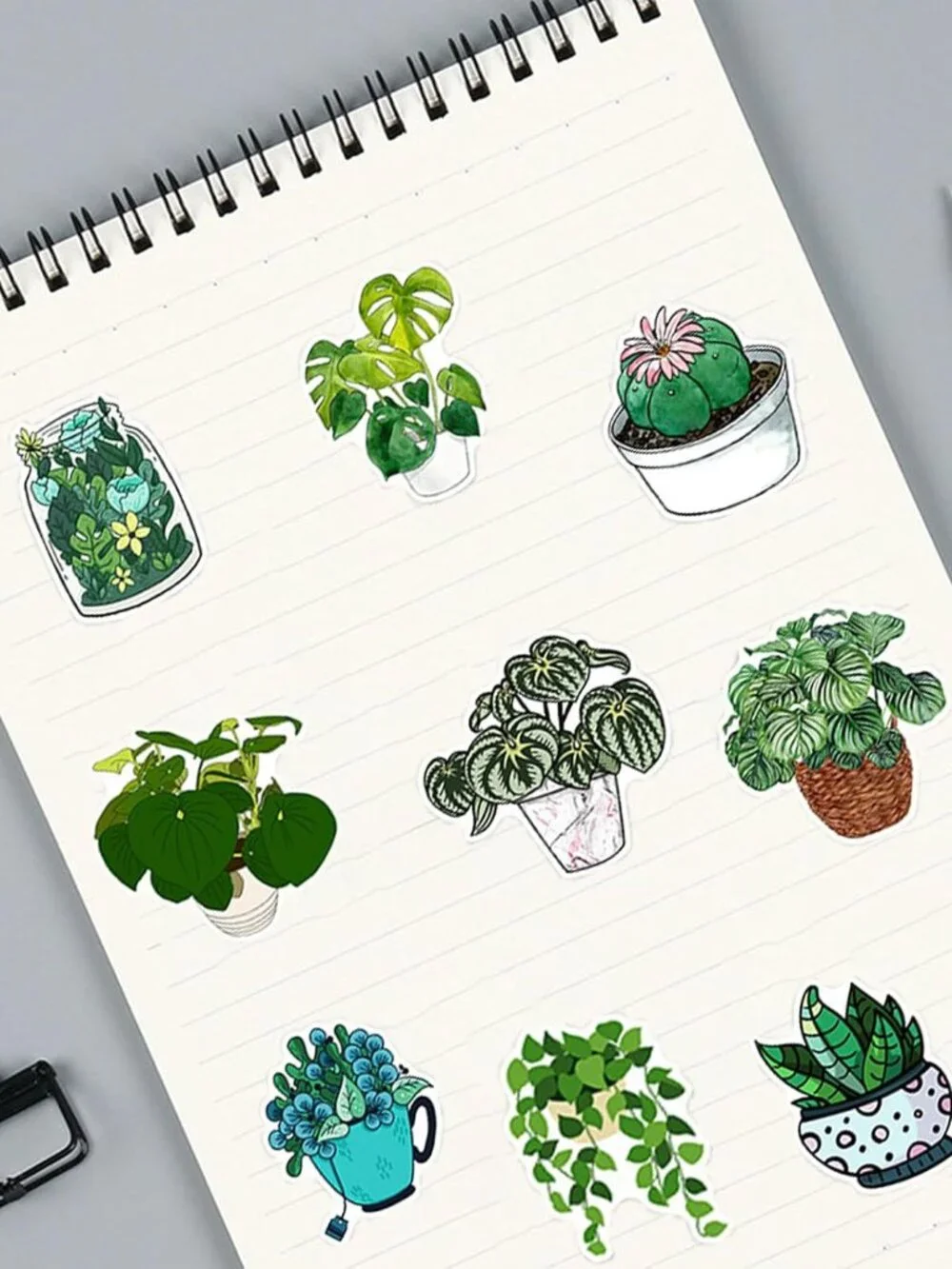 50 Pcs Green Plants Stickers Potted Plant Floral Sticker for Laptops Water Bottl